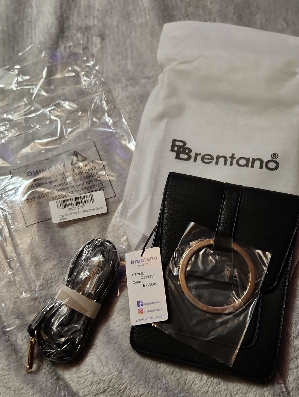Brentano Black Crossbody Bag with Gold Ring Accent
